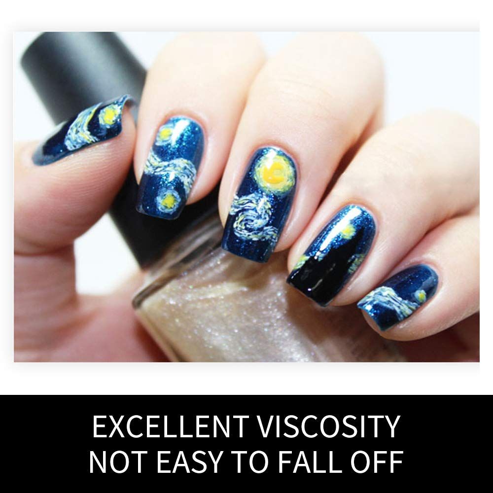 3D Van Gogh's Starry Night Fullnail Stickers, Full Nail Starry Sky Art Gel Nail Polish Sticker Decals, Shimmery Glittery VXN Beauty