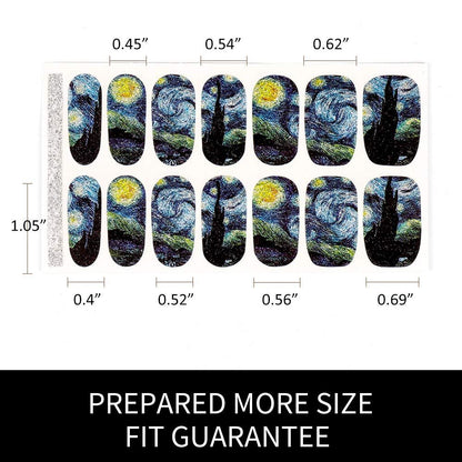3D Van Gogh's Starry Night Fullnail Stickers, Full Nail Starry Sky Art Gel Nail Polish Sticker Decals, Shimmery Glittery VXN Beauty