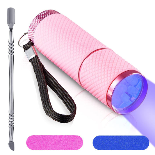 Mini UV LED Nail Lamp for Gel Nails with 9 LED and Nail Cuticle Pusher Portable Gel LED UV Nail Lamp (Pink) VXN Beauty