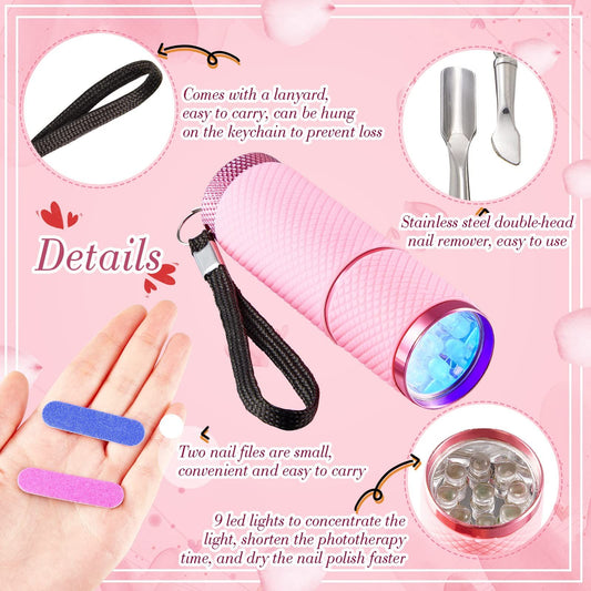 Mini UV LED Nail Lamp for Gel Nails with 9 LED and Nail Cuticle Pusher Portable Gel LED UV Nail Lamp (Pink) VXN Beauty