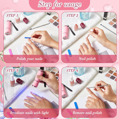 Mini UV LED Nail Lamp for Gel Nails with 9 LED and Nail Cuticle Pusher Portable Gel LED UV Nail Lamp (Pink) VXN Beauty