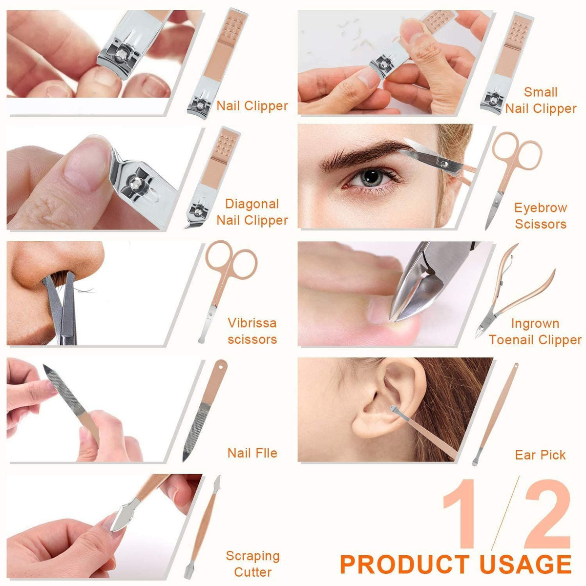 18 in 1 Stainless Steel Professional Manicure & Pedicure Kit for Women Includes Scissors Nail Cutte VXN Beauty