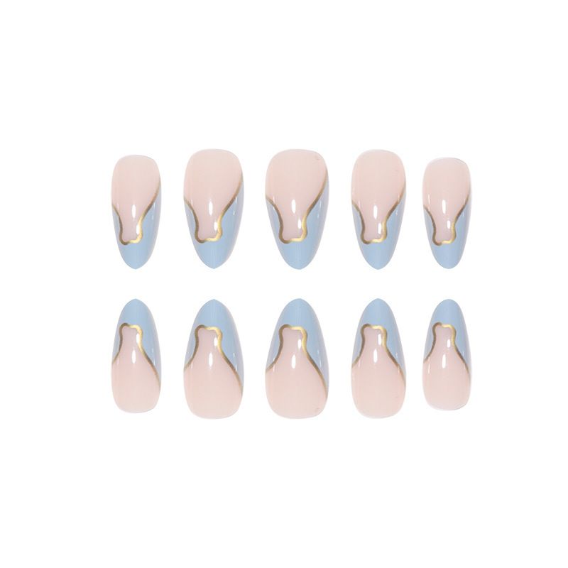 24 Pcs - MINGCHUN Summer Fake Nails Press ons French Nail Art Tips Glitter Line Design Full Cover Acrylic False Nails Glue VXN Beauty