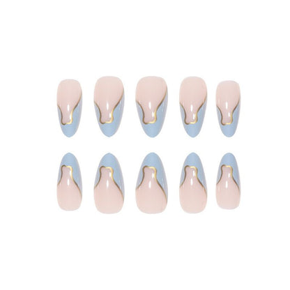 24 Pcs - MINGCHUN Summer Fake Nails Press ons French Nail Art Tips Glitter Line Design Full Cover Acrylic False Nails Glue VXN Beauty