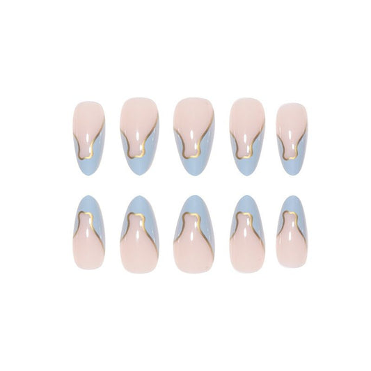24 Pcs - MINGCHUN Summer Fake Nails Press ons French Nail Art Tips Glitter Line Design Full Cover Acrylic False Nails Glue VXN Beauty