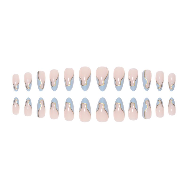 24 Pcs - MINGCHUN Summer Fake Nails Press ons French Nail Art Tips Glitter Line Design Full Cover Acrylic False Nails Glue VXN Beauty