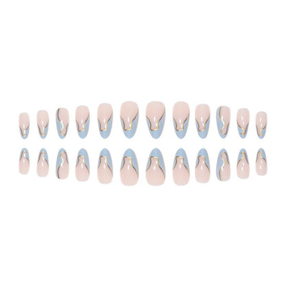 24 Pcs - MINGCHUN Summer Fake Nails Press ons French Nail Art Tips Glitter Line Design Full Cover Acrylic False Nails Glue VXN Beauty