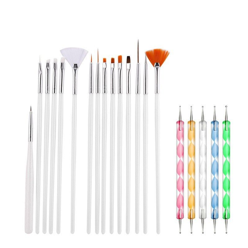 20-Piece Professional Nail Art Brushes Set, Dotting Tools, Dust Brush, Nail Drawing Pen for Perfect Manicure and Detailed Designs VXN Beauty