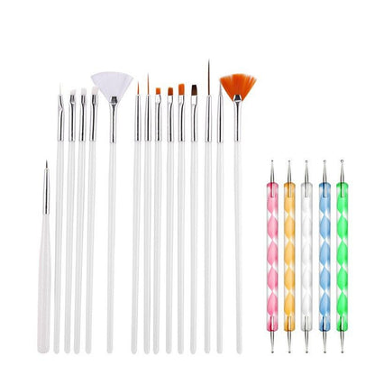 20-Piece Professional Nail Art Brushes Set, Dotting Tools, Dust Brush, Nail Drawing Pen for Perfect Manicure and Detailed Designs VXN Beauty