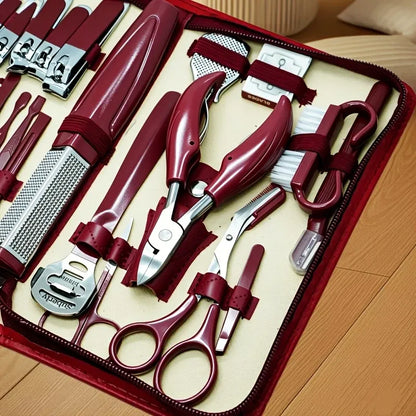 ✨ 42-Piece Stainless Steel Manicure & Pedicure Set | Sharp & Rust-Resistant | Classic Leather Case, Perfect for Thick Toenails, Ideal Gift for Men & Women/wine red VXN Beauty