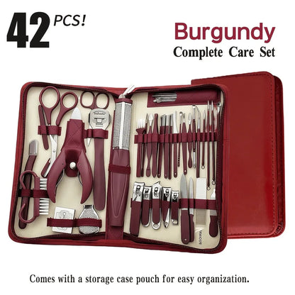 ✨ 42-Piece Stainless Steel Manicure & Pedicure Set | Sharp & Rust-Resistant | Classic Leather Case, Perfect for Thick Toenails, Ideal Gift for Men & Women/BROWN VXN Beauty