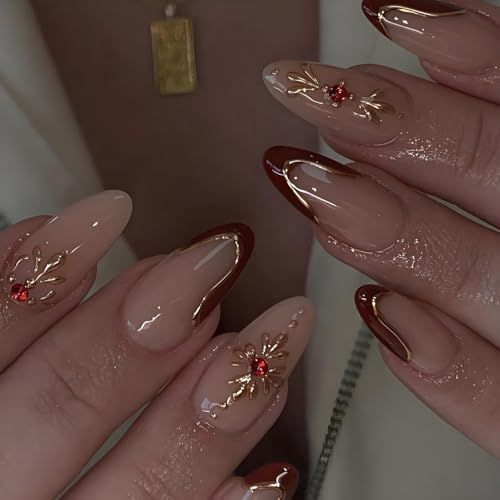 Elegant almond press-on nails for daily occasions, parties, and holiday gatherings (Burgundy) VXN Beauty