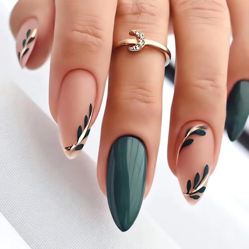 Reusable almond-shaped press-on nails for DIY manicures and daily wear (Deep Forest Green) VXN Beauty
