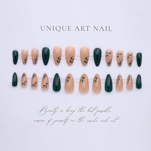 Reusable almond-shaped press-on nails for DIY manicures and daily wear (Deep Forest Green) VXN Beauty