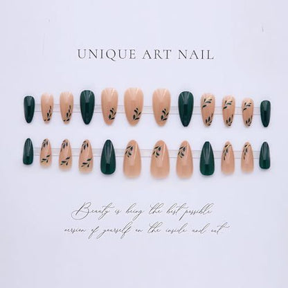 Reusable almond-shaped press-on nails for DIY manicures and daily wear (Deep Forest Green) VXN Beauty