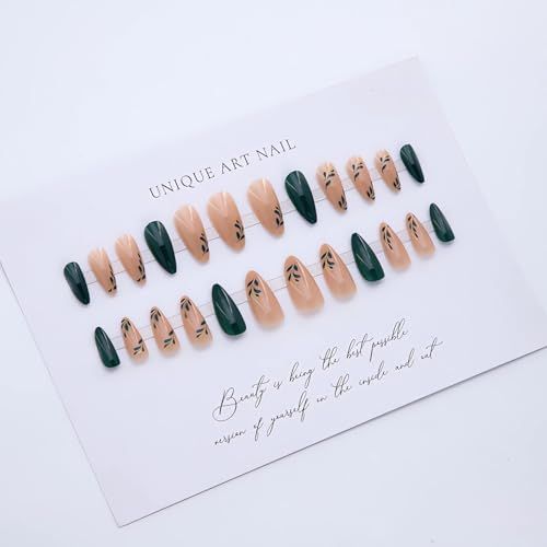 Reusable almond-shaped press-on nails for DIY manicures and daily wear (Deep Forest Green) VXN Beauty
