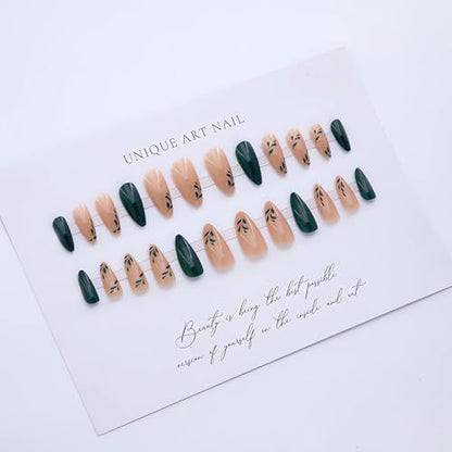 Reusable almond-shaped press-on nails for DIY manicures and daily wear (Deep Forest Green) VXN Beauty