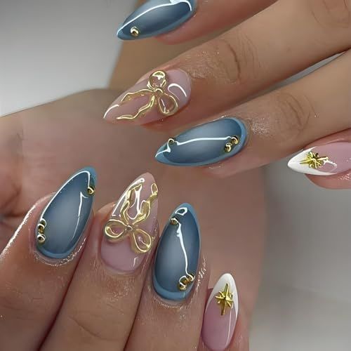 Reusable Press-On Nails, 24-Piece Set for DIY Nail Art, Ideal for Parties, Weddings and Daily Wear (Slate Blue) VXN Beauty