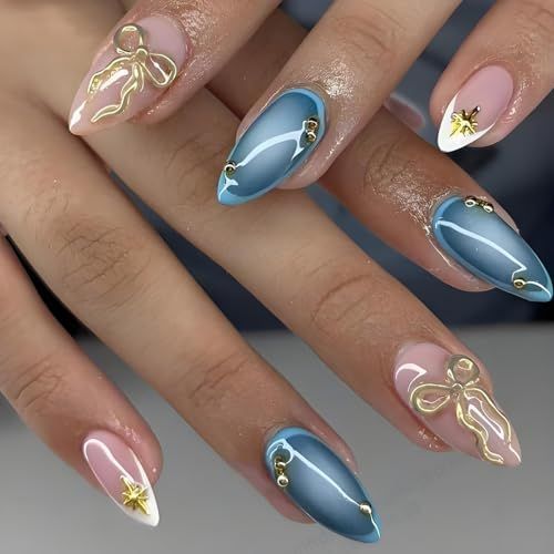 Reusable Press-On Nails, 24-Piece Set for DIY Nail Art, Ideal for Parties, Weddings and Daily Wear (Slate Blue) VXN Beauty