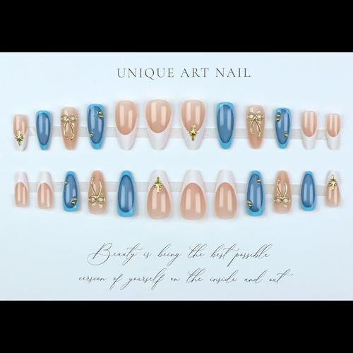 Reusable Press-On Nails, 24-Piece Set for DIY Nail Art, Ideal for Parties, Weddings and Daily Wear (Slate Blue) VXN Beauty