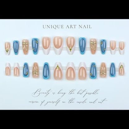Reusable Press-On Nails, 24-Piece Set for DIY Nail Art, Ideal for Parties, Weddings and Daily Wear (Slate Blue) VXN Beauty