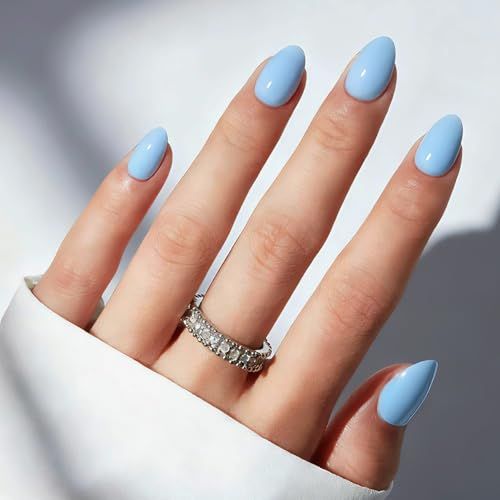 Full Cover Oval Press-On Nails Set: Easy, Trendy For Daily Wear, Parties & Gifting (Light Sky Blue) VXN Beauty