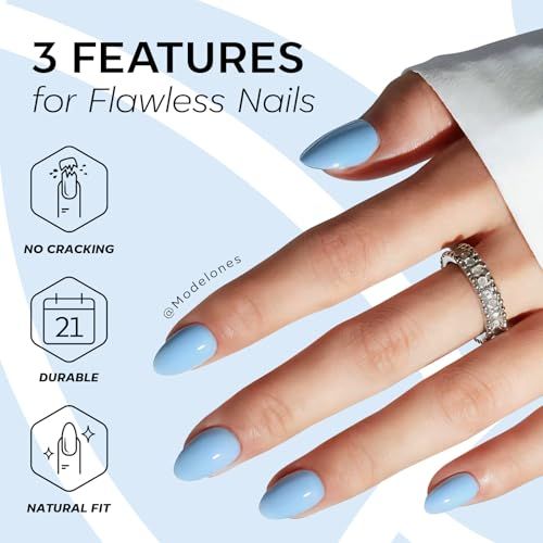 Full Cover Oval Press-On Nails Set: Easy, Trendy For Daily Wear, Parties & Gifting (Light Sky Blue) VXN Beauty