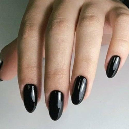 Short Oval Press-On Nails Kit for Easy, At-Home Manicures, Perfect for Gifting (Black) VXN Beauty