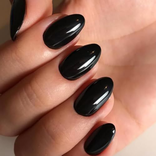 Short Oval Press-On Nails Kit for Easy, At-Home Manicures, Perfect for Gifting (Black) VXN Beauty