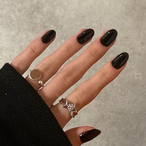 Short Oval Press-On Nails Kit for Easy, At-Home Manicures, Perfect for Gifting (Black) VXN Beauty