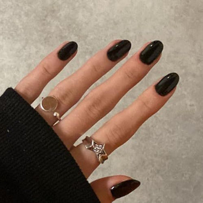 Short Oval Press-On Nails Kit for Easy, At-Home Manicures, Perfect for Gifting (Black) VXN Beauty