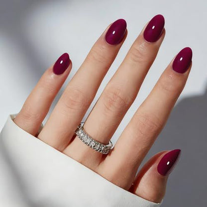 Press-On Nails Kit: Oval Shaped False Nails For DIY Manicure, Self Nail Art At Home, Quick Salon Results (Wine Red) VXN Beauty