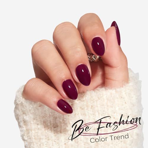 Press-On Nails Kit: Oval Shaped False Nails For DIY Manicure, Self Nail Art At Home, Quick Salon Results (Wine Red) VXN Beauty