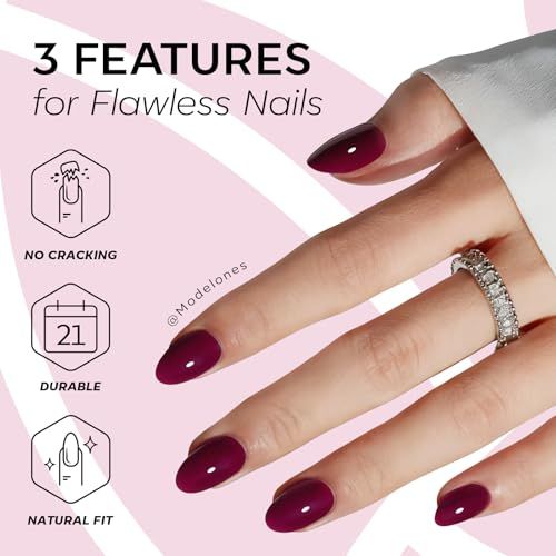 Press-On Nails Kit: Oval Shaped False Nails For DIY Manicure, Self Nail Art At Home, Quick Salon Results (Wine Red) VXN Beauty