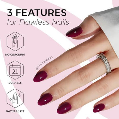 Press-On Nails Kit: Oval Shaped False Nails For DIY Manicure, Self Nail Art At Home, Quick Salon Results (Wine Red) VXN Beauty