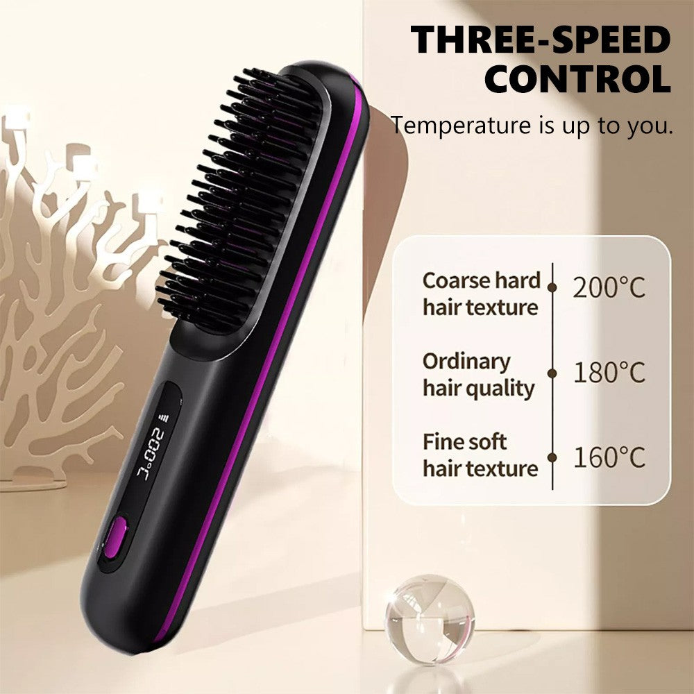 Black Hair Straightener Brush Travel Mini Rechargeable Hair Styler Fast Heating VXN Beauty