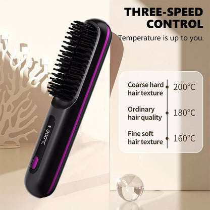 Black Hair Straightener Brush Travel Mini Rechargeable Hair Styler Fast Heating VXN Beauty