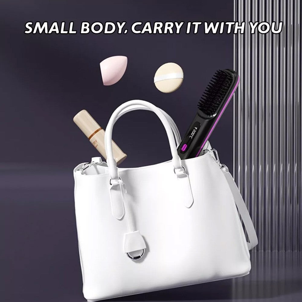 Black Hair Straightener Brush Travel Mini Rechargeable Hair Styler Fast Heating VXN Beauty