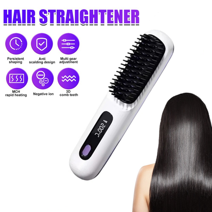White Hair Straightener Brush Travel Mini Rechargeable Hair Styler Fast Heating VXN Beauty