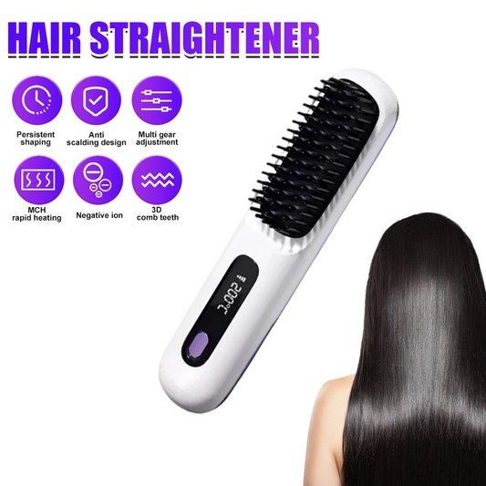 White Hair Straightener Brush Travel Mini Rechargeable Hair Styler Fast Heating VXN Beauty