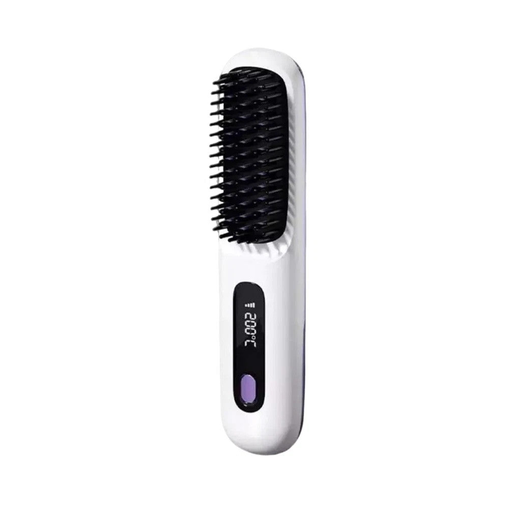 White Hair Straightener Brush Travel Mini Rechargeable Hair Styler Fast Heating VXN Beauty