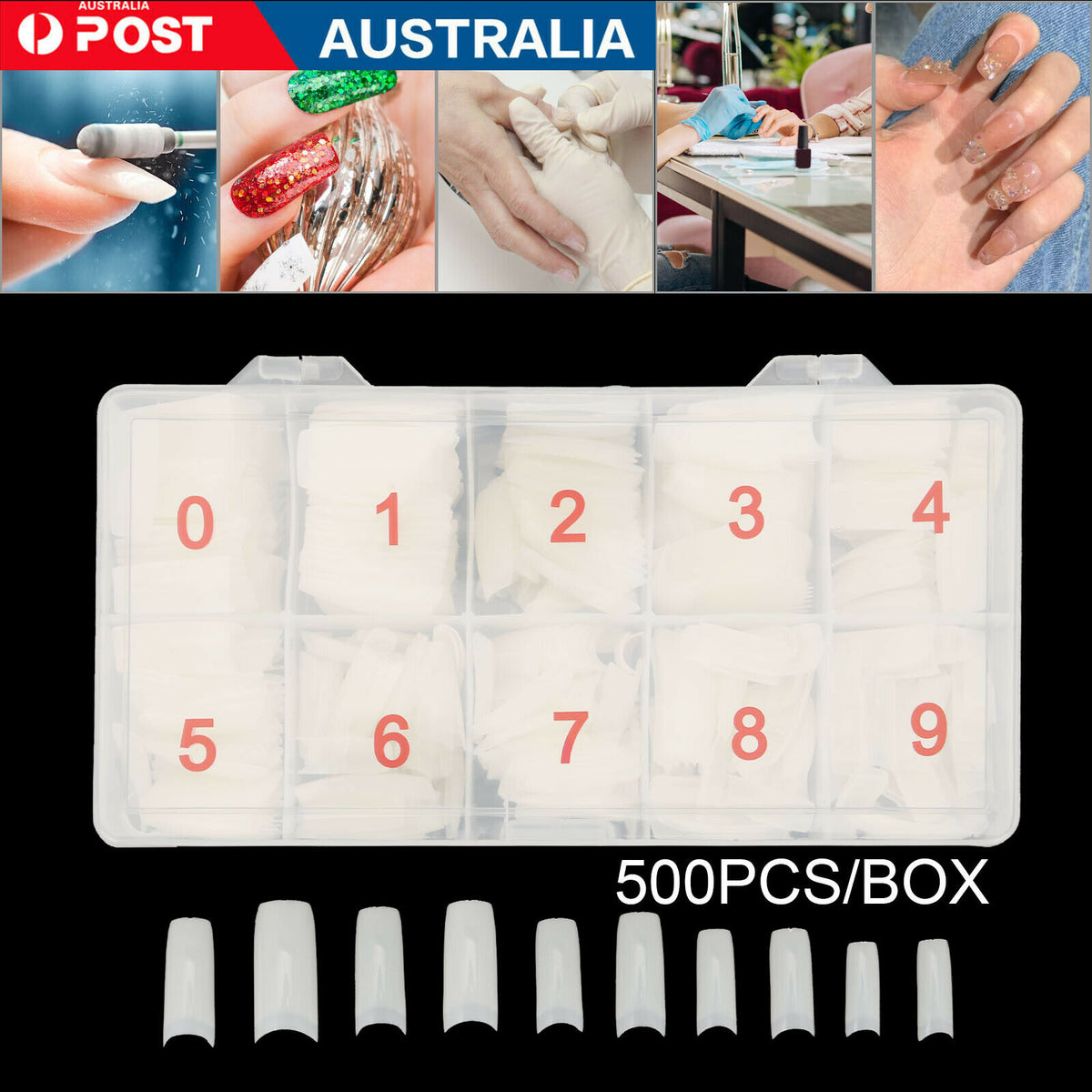 500Pcs Fake French Nail Tips White Clear Stiletto False Gel Pointy Art Acrylic VXN Beauty