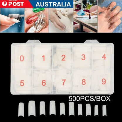 500Pcs Fake French Nail Tips White Clear Stiletto False Gel Pointy Art Acrylic VXN Beauty