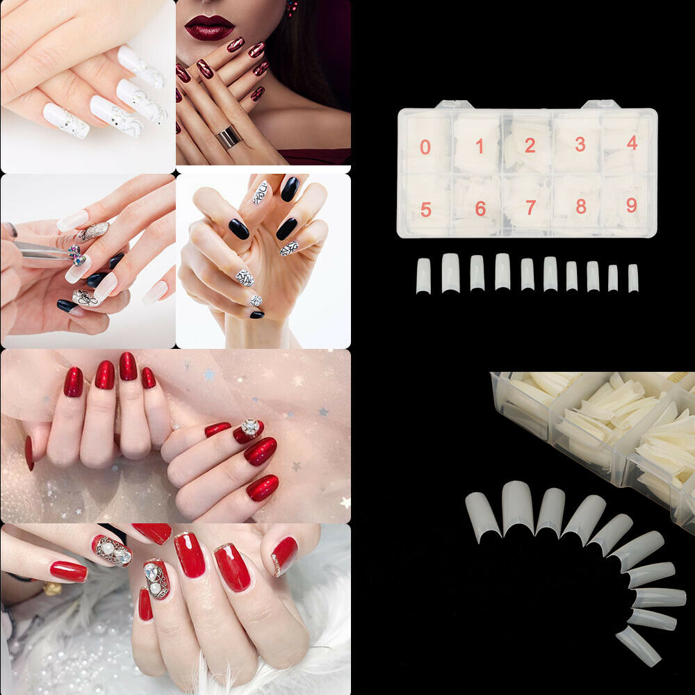 500Pcs Fake French Nail Tips White Clear Stiletto False Gel Pointy Art Acrylic VXN Beauty