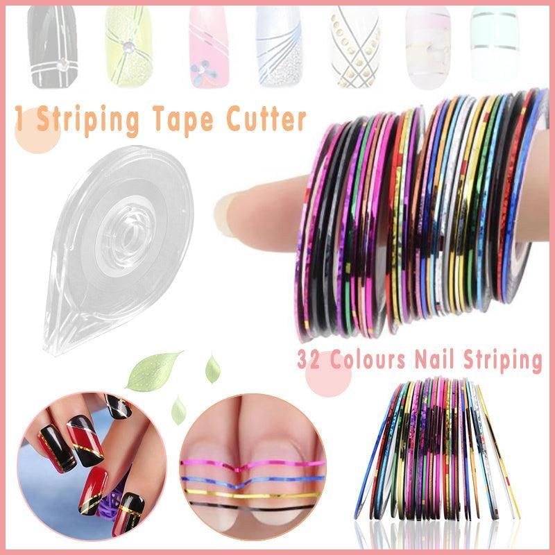 32Pcs Nail Striping Tape Metallic Laser Line Sticker Rolls Manicure Diy Mixed Au VXN Beauty