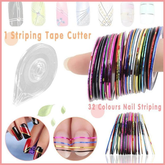 32Pcs Nail Striping Tape Metallic Laser Line Sticker Rolls Manicure Diy Mixed Au VXN Beauty