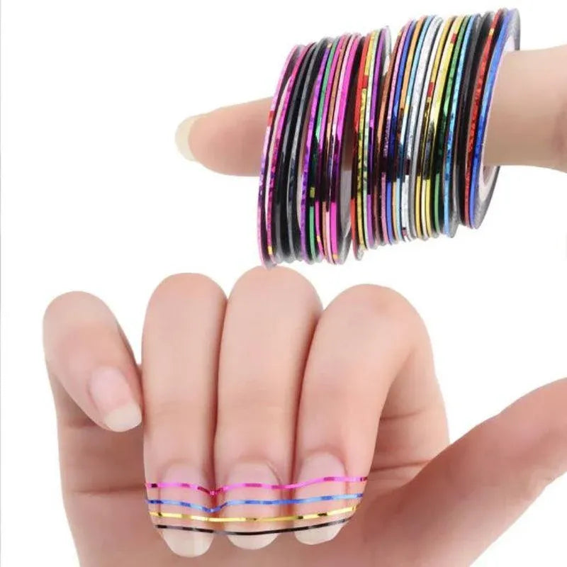 32Pcs Nail Striping Tape Metallic Laser Line Sticker Rolls Manicure Diy Mixed Au VXN Beauty