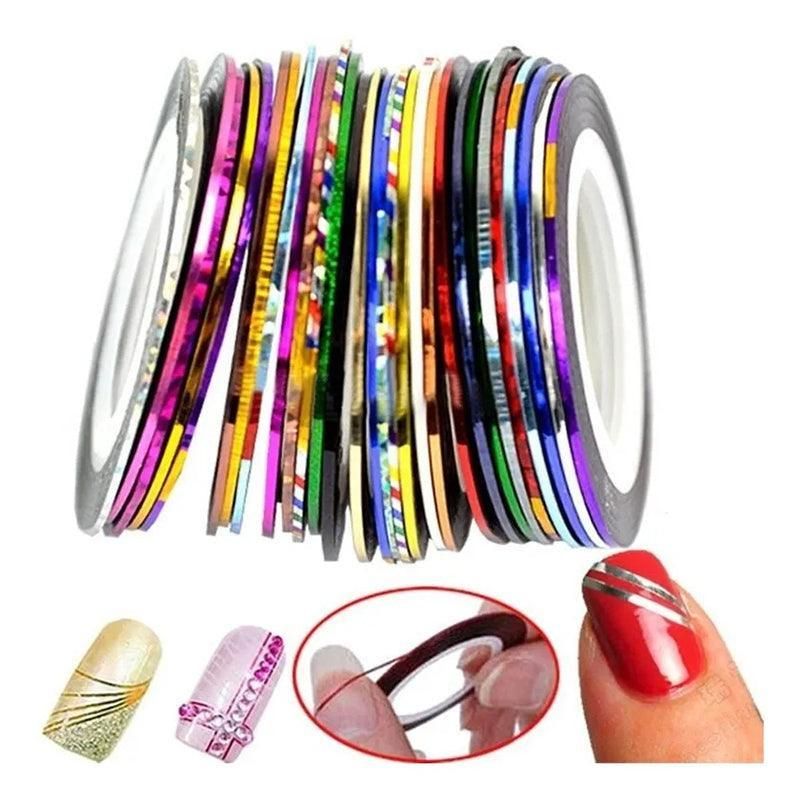 32Pcs Nail Striping Tape Metallic Laser Line Sticker Rolls Manicure Diy Mixed Au VXN Beauty