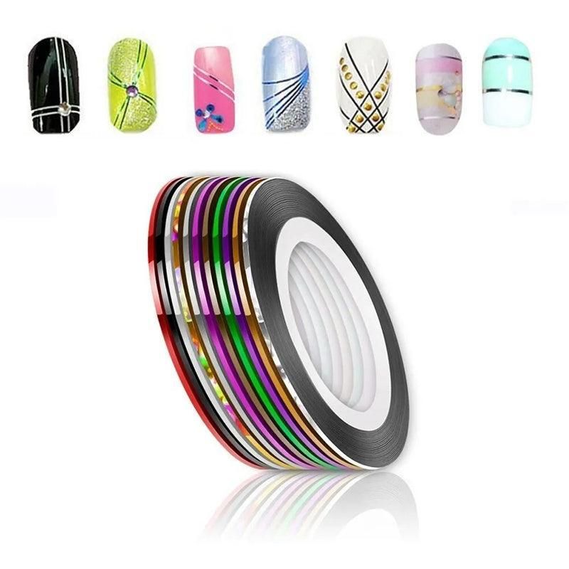 32Pcs Nail Striping Tape Metallic Laser Line Sticker Rolls Manicure Diy Mixed Au VXN Beauty