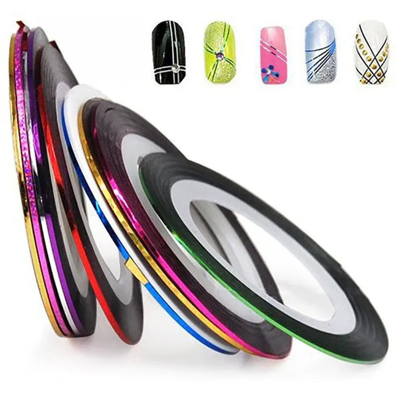 32Pcs Nail Striping Tape Metallic Laser Line Sticker Rolls Manicure Diy Mixed Au VXN Beauty